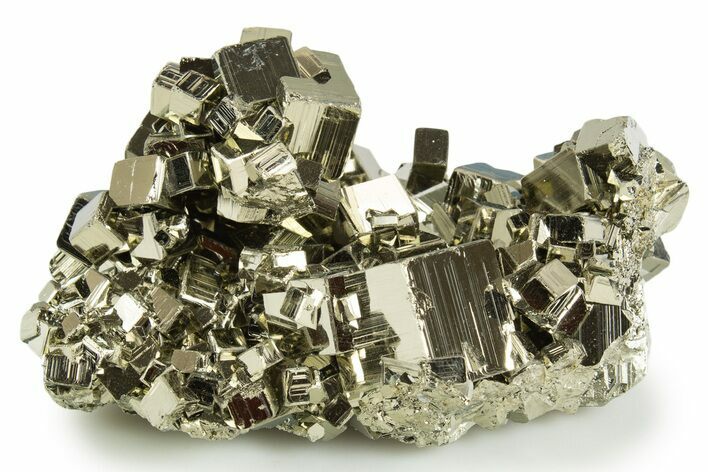 Gleaming Striated Cubic Pyrite Cluster - Peru #337371